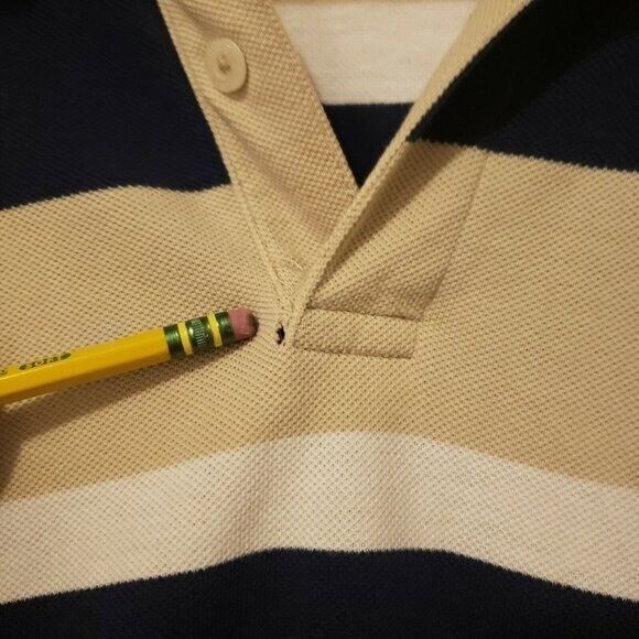 St. Johns Bay Mens Sz XL Tan Black Striped Short Sleeve Polo Shirt - Picture 4 of 4